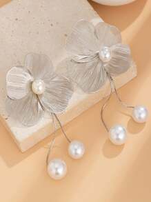 1 对时尚优雅创意仿珍珠 3D 银杏叶和花朵吊坠耳环，百搭日常佩戴配饰，送给女朋友、姐妹、生日礼物（珍珠生产过程中可能会有轻微痕迹，正常现象） - 花朵珍珠耳環 - 查看 6