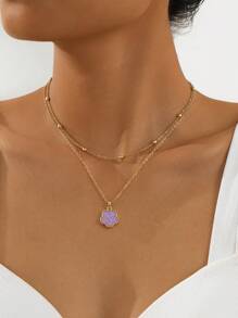 1 chiếc vòng cổ nhiều lớp hình cỏ 5 lá may mắn cổ điển thời trang dành cho nữ (Số lượng hạt ngẫu nhiên trên lớp đầu tiên, một số hạt màu đen cần lột ra) - cỏ năm lá - Xem 4