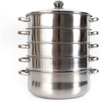 SENDERPICK 4 Stücke Edelstahl-Dampfgarer-Set mit Glasdeckel und 3-Schichten-Basis - 26 cm professionelle Dampfgarer-Einsätze für Induktions-/Gasherde, Edelstahl-Kochtopf zum Dämpfen/Kochen (4 Siebe + Topf, Schnellkochsystem, nährstofferhaltend, leicht zu reinigen), Familien-Dinner-Zubehör, Party-Zubehör