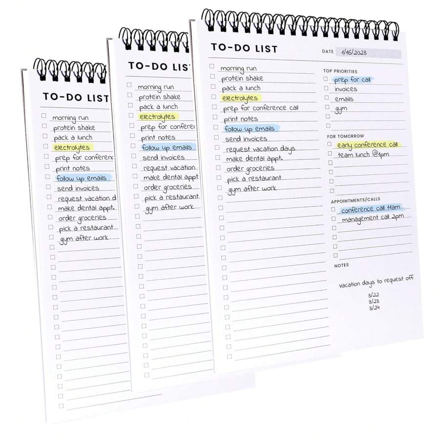 Libreta de tareas pendientes: Con múltiples secciones funcionales - 6.5 X 9.8" 60 hojas - Planificador diario con espiral - Organizador de listas de tareas pendientes y agenda para el trabajo - Organización de notas y tareas - Multicolor - Ver 1