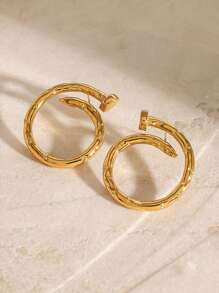 Uworld 1 对时尚钉子环耳环 18K 镀金金色不锈钢耳环女士 - 釘子 - 查看 2