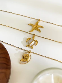 1 件优雅奢华海龟、海星和贝壳吊坠项链，18k 镀金，防水、时尚、百搭，适合女性 - 項鍊 - 查看 8