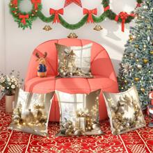 4 件圣诞球天鹅绒抱枕套现代金色舒适柔软装饰枕套单面印花 18 英寸 * 18 英寸适用于圣诞节冬季客厅卧室沙发床装饰（无枕芯） - 白色 - 查看 4