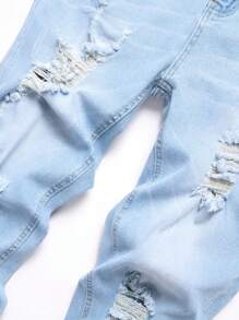 Men's Casual Skinny Distressed Denim Jeans - Light Wash - View 4