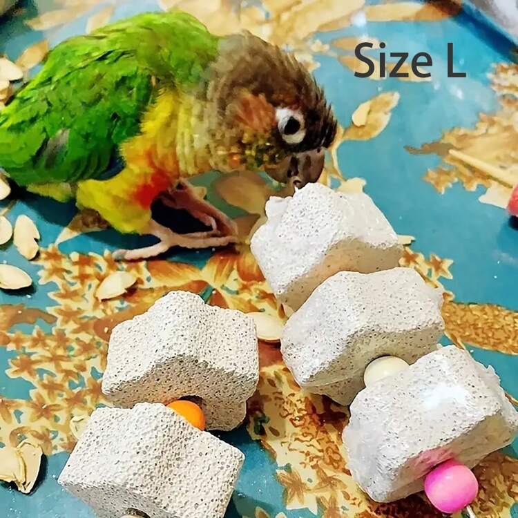 多色鹦鹉喙磨钙石带铃铛笼玩具，鹦鹉咀嚼玩具，鸟喙磨石带铃铛 - 彩色 - 查看 8