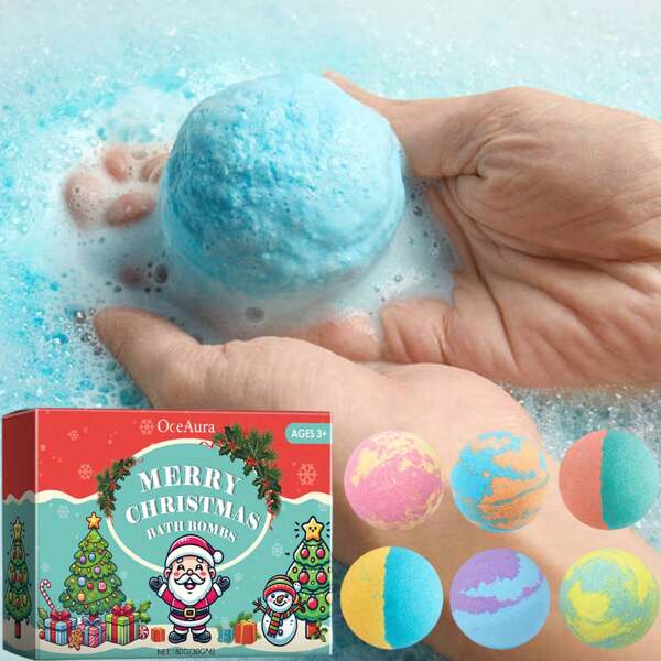 6pcs/Set Colorful Christmas Bath Bombs, Gentle Ingredients, Non-Irritating, Fragrant Bubble Bath Moisturizing & Long-Lasting Scent, Refreshing And Mild Cleansing Bath Bombs Suitable For All Skin Types