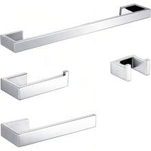 Brushed Nickel Bathroom Hardware Set 4 Pieces, Bath Towel Holder Set SUS304 Stainless Steel, Towel Racks Set For Wall Mount, Square Bathroom Accessories Set Towel Bar Heavy Duty - White - View 1