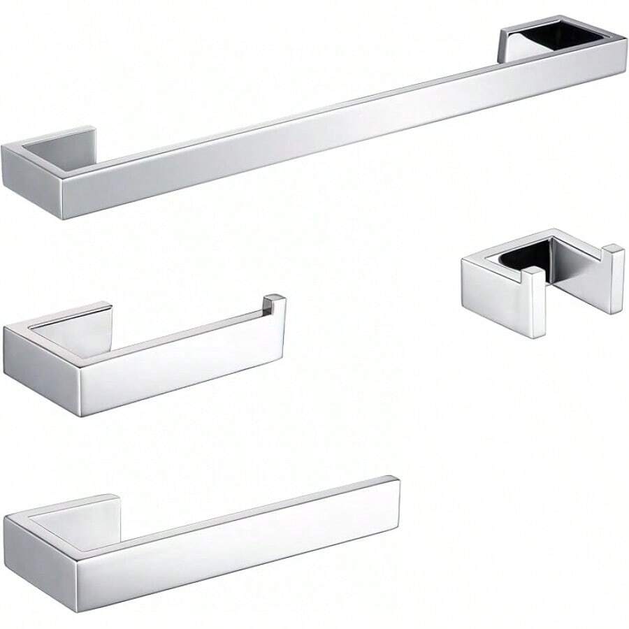 Brushed Nickel Bathroom Hardware Set 4 Pieces, Bath Towel Holder Set SUS304 Stainless Steel, Towel Racks Set For Wall Mount, Square Bathroom Accessories Set Towel Bar Heavy Duty - White - View 1