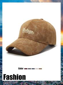 1 chiếc mũ lưỡi trai thêu chữ Corduroy mới, mũ lưỡi trai thêu chữ thời trang ngoài trời, mùa thu/đông - nhiều màu - Xem 7