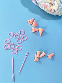 20 件针织配件套装，包括 4 件大针织针帽、4 件小针织针帽、2 件塑料针织针、10 件针迹标记器，粉色 - 粉色 - 查看 5