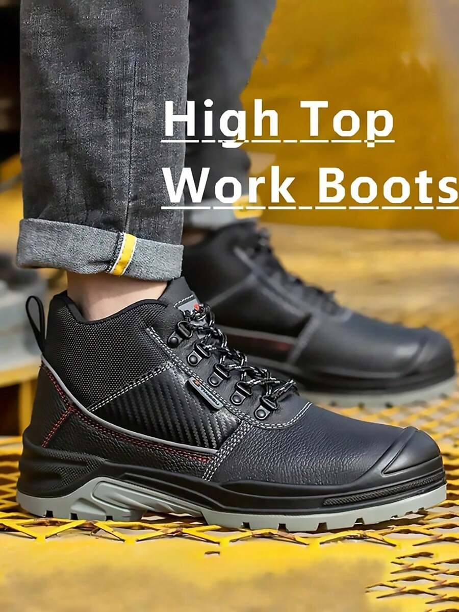 Safety Shoes For Men Soft Toe Leather Boots And 1 Pair Of Arch Support