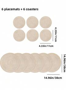 2pcs/12pcs Round Woven Placemats & Coasters Set, 15 Inch, Reversible & Machine Washable, Suitable For Dining Table, Kitchen, Holiday Party, Dinner, Family Gathering (Milk Coffee Color) - Milk Coffee Color - View 12