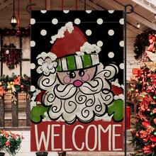 1 chiếc mũ ông già Noel xinh xắn chào mừng khu vườn - Hai mặt, Polyester bền, thích hợp để trang trí Giáng sinh và ngày lễ, tiệc Giáng sinh, không bao gồm cột cờ - màu đen - Xem 8