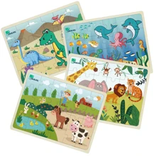 24 piezas de rompecabezas de madera, rompecabezas educativo preescolar, tablero de rompecabezas, juguete infantil de dinosaurio, granja, zoológico, mundo oceánico, regalo de cumpleaños, regalo de Navidad, rompecabezas de Navidad, piezas de rompecabezas, juguete educativo, puzle, juguetes de madera para niños, rompecabezas azul, rompecabezas, tablero de rompecabezas, rompecabezas