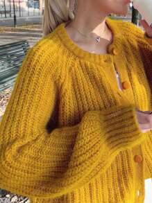 Cardigan tricoté à encolure ronde et épaules dénudées, pull long à manches longues, top boutonné pour femmes, vêtements d'automne et d'hiver