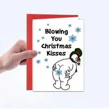 Thiệp chúc mừng 'Blowing You Christmas Kisses' vui nhộn - Thiết kế hoạt hình cá nhân hóa dành cho mọi người, hoàn hảo cho ngày lễ và lễ kỷ niệm - Nhiều màu - Xem 3