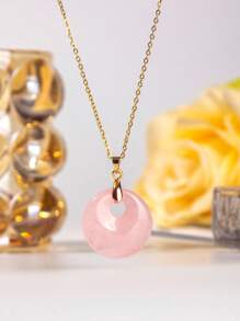 1pc Natural Crystal Doughnut Shape Charm Fashion Cute Pendant Amulet Lucky Coin Pendant Necklace, Holiday Party To Send Friends And Family Jewelry Gift Choice