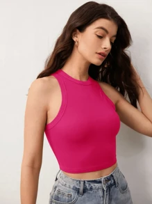Cropped Basic Women's Tank Top Ribbed Premium Tailoring Elegant Casual Fashion Pinterest Blogger - 粉色 - 查看 3
