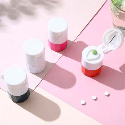 Triturador, cortador y molinillo de pastillas 3 en 1, que corta de forma segura pastillas, vitaminas y comprimidos, con hoja de acero inoxidable, cortador y separador de pastillas, molinillo de pastillas de tamaño de viaje con múltiples funciones incorporadas en la caja de almacenamiento.