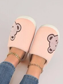 Dép xỏ ngón thêu hình gấu hoạt hình dễ thương cho nữ, giày đi trong nhà thoải mái cho mùa đông - Màu Hồng baby - Xem 5