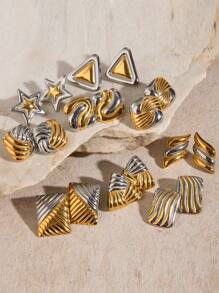 1 paire Boucles d'oreilles géométriques, Boucles d'oreilles en acier de titane exquises à double anneau, Boucles d'oreilles minimalistes en forme de croix, Petits anneaux de deux couleurs, Cadeaux quotidiens pour Noël et fêtes