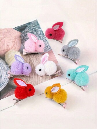 4 件/8 件可爱蓬松兔子和鳄鱼发夹刘海侧发夹波西米亚风格优雅女士发饰