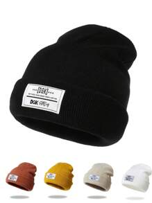 1 件男士冬季保暖针织帽带织物标签，男女通用防寒帽适合户外滑雪帽秋季装备