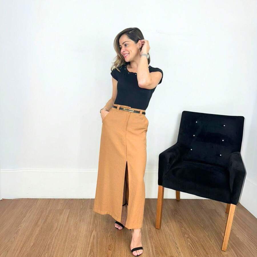 Women's Long Skirt, Elegant Tailoring, Evangelical Fashion - 駝色 - 查看 1