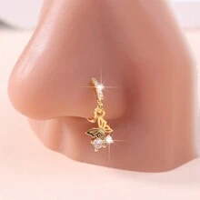 1 件时尚性感蝴蝶设计镶嵌方晶锆石穿孔戒指女孩和女孩珠宝金色银色 - Nose rings - 查看 7
