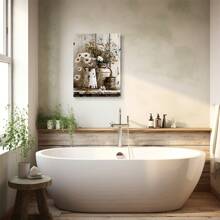 1 件农舍花卉帆布墙画,白色茉莉花和生锈的喷壶画,带画框,复古房间装饰,墙画,适用于客厅卧室浴室,可直接悬挂 - 彩色 - 查看 13