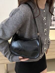 Minimalist Vintage Versatile Women's Shoulder Bag, Underarm Bag, Simplistic Color Zipper Crescent-Shaped Bag, Retro Inspired Vintage Bag For Women