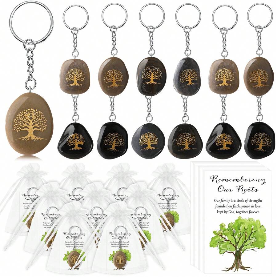 Family Reunion Keychain Favors Life Tree Stone Keychains Natural Stone