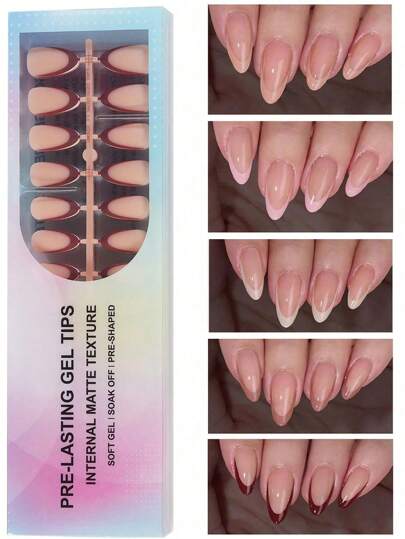 150Pcs/Set French Almond Matte False Nails, Soft Gel Fake Nails For Women Nail Art Diy And Beauty Salon Use, 15 Size Options, Reusable And Long-Lasting Press On Nails Nail Supplies Nails