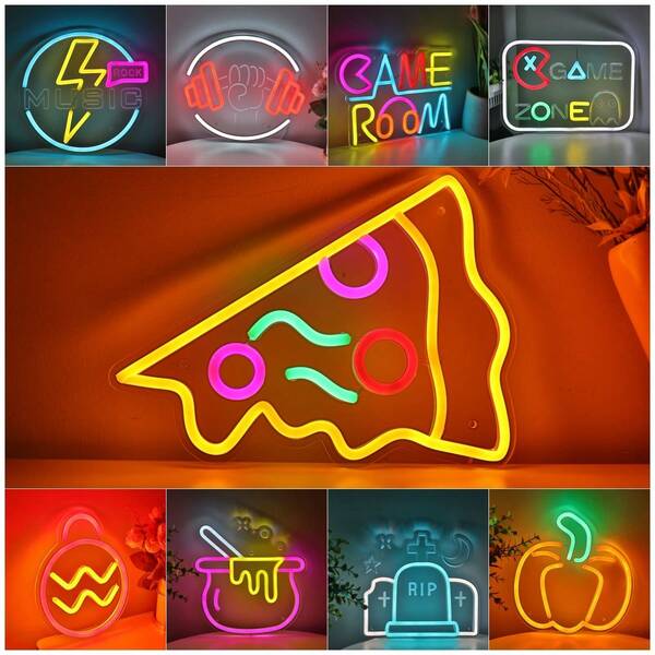 1PC 5V USB Easter/Summer Gifts Handmade Neon Lucky Ball Potion Keg Pumpkin King Tombstone/Gravestone Round Rock Music Circle Fitness Logo With Round Circle GYM Dumbbell With Hand Creative Game Room With Earphone Shape Wall
