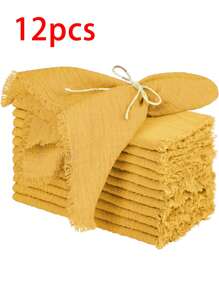 2/6/12/300pcs Simple Fresh Fringed Cloth Napkins, Soft & Absorbent, Suitable For Party, Wedding, Restaurant, Dining Table Decor