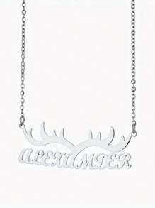 Personalized Name Antler Pendant Necklace For Women Men Classic Christmas Gift Customized Nameplate Pendant Necklace Choker In Silver Gold Color Stainless Steel Jewelry Accessories Christmas Gift Is A Thanksgiving Gift For Her