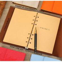 Journal - 1Pc A6 Notepad, 180 Pages Kraft Paper - High Quality Leather - Vintage Style - Stamp Pattern Booklet - With 2 Pockets - Removable Binder, Suitable As A Gift, Unisex - Daily Planner, Study Planner, Life Record, To Do List, Travel, Multi-Purpose - Notebook - 7.3 * 5.1 In/ Handbooks-Very Retro And Special Journal - Loose-Leaf Binder - Multicolor - View 8