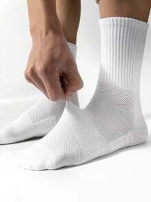 5 Pairs Men's Mid-Calf Socks, Cushioned Sole, Odor Resistant, Breathable For Daily Wear