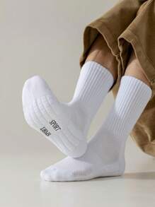 5 Pairs Men's Mid-Calf Socks, Cushioned Sole, Odor Resistant, Breathable For Daily Wear