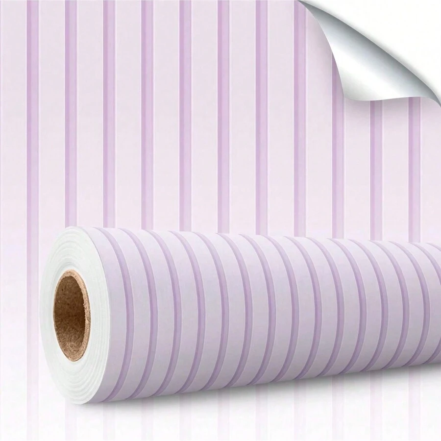 Paper and Wall Self-Adhesive Vinyl Wallpaper Striped Pink Slat Panel Children's Decoration Girl Female Modern Bedroom Living Room - 紫丁香色 - 查看 1