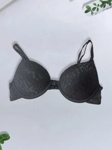 Sujetador push-up con cierre frontal, copa suave y aro, de malla negra sexy para mujer - Negro - Ver 7