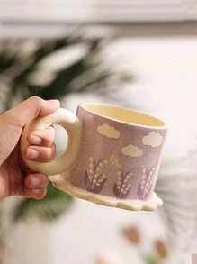 1 Stück Vintage Blumenmuster Keramikbecher, hochwertige Trinkware mit großem Fassungsvermögen für Zuhause, Frühstück, Milch & Kaffee, Geschenk für Freunde