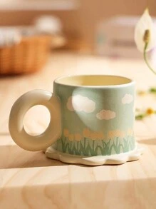 1 Stück Vintage Blumenmuster Keramikbecher, hochwertige Trinkware mit großem Fassungsvermögen für Zuhause, Frühstück, Milch & Kaffee, Geschenk für Freunde