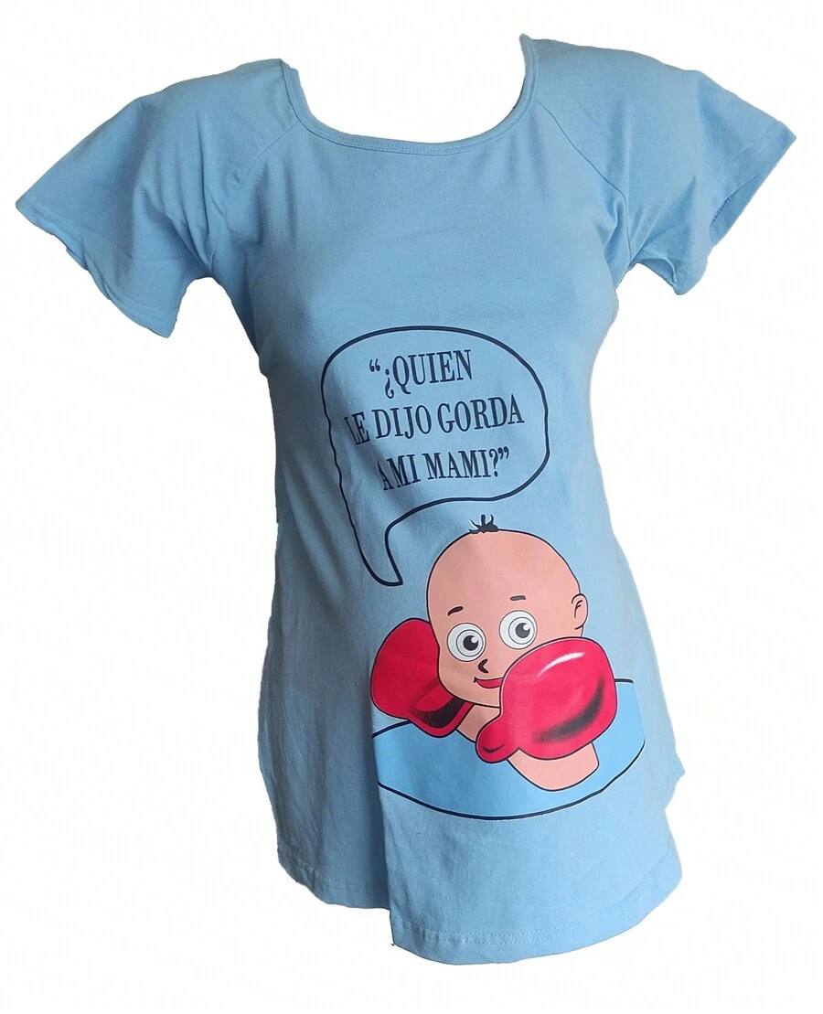 Playera Estampada Maternidad Premama Guantes - Celeste - Ver 1