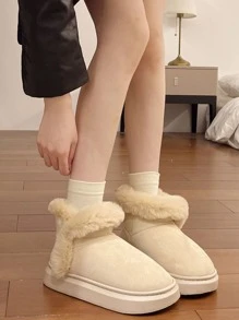 女士厚底保暖休闲一脚蹬鞋，时尚韩版拖鞋，秋冬季保暖，毛绒靴，雪地靴