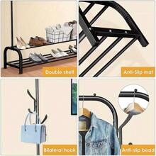 Clothes Rail Heavy Duty Clothing Rail For Bedroom Metal Garment Rack 110x33x150cm Clothing Rack With 2 Tier Shoe Storage Shelf And 6 Side Hooks Coat Rack Hanging Rail For Clothes