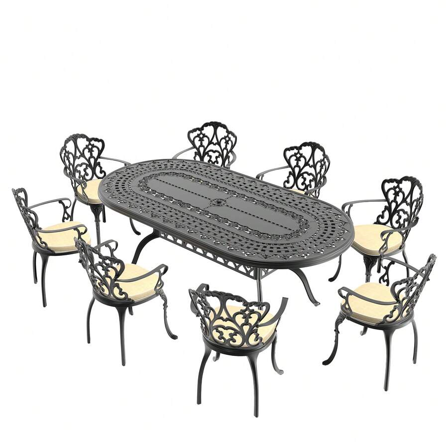 HZZKEY Black 9Piece Cast Aluminum Outdoor Dining Set With Oval Table