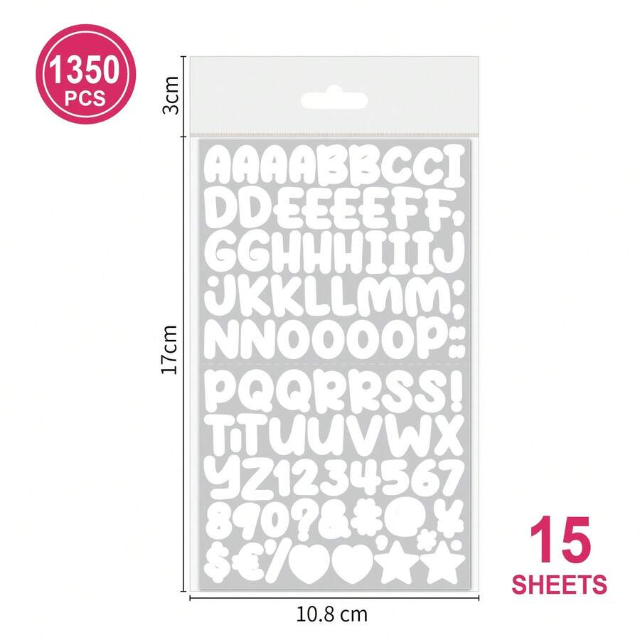 15Sheets 1350 Stickers 5Color Combination Cartoon English Alphanumeric