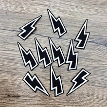 10pcs Lightning Embroidered Cloth Patch, Can Be Sewn Or Ironed, DIyDecorative For Hat, Backpack, Clothes And More, Sewing DecorativeSupplies & Accessories,Iron On Patches,4th Of July,Mother's Day Gift - Black and White - View 8