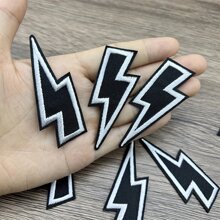 10pcs Lightning Embroidered Cloth Patch, Can Be Sewn Or Ironed, DIyDecorative For Hat, Backpack, Clothes And More, Sewing DecorativeSupplies & Accessories,Iron On Patches,4th Of July,Mother's Day Gift - Black and White - View 3